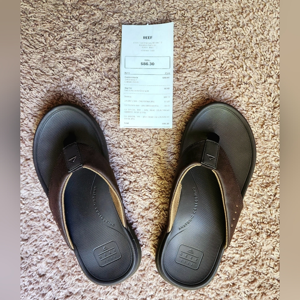 NEW Reef Cushion Norte, arch support flip flop sandal, 7 Men/8.5 Women, Brown